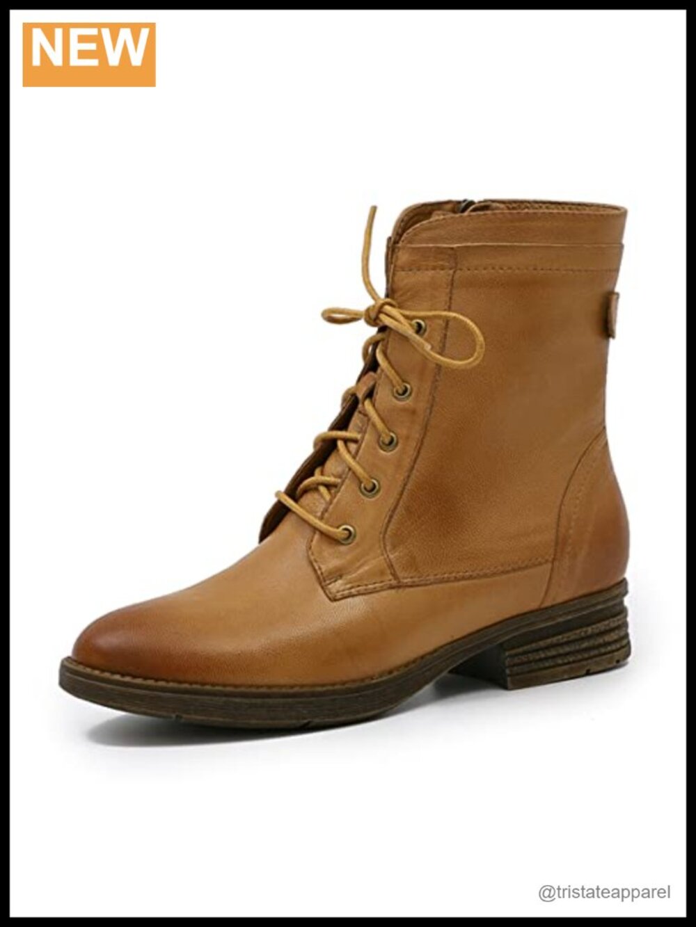 Women's Mid Calf Combat Boots Lace Up Zipper Leather